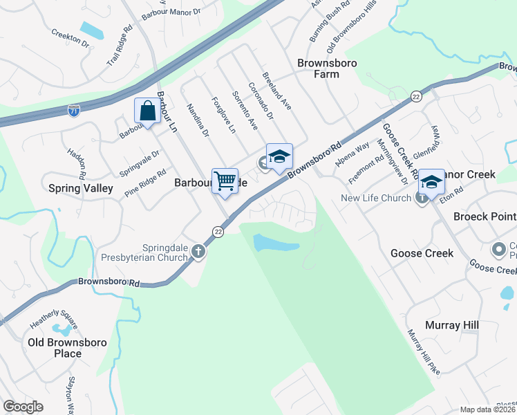 map of restaurants, bars, coffee shops, grocery stores, and more near 8011 Saint Andrews Village Drive in Louisville