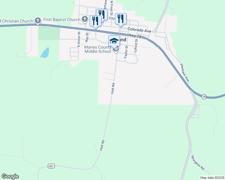 map of restaurants, bars, coffee shops, grocery stores, and more near 100 Radford Street in Bland