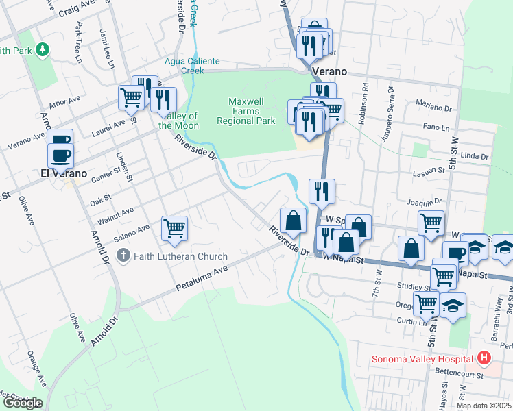 map of restaurants, bars, coffee shops, grocery stores, and more near 177 Tuscany Place in Sonoma