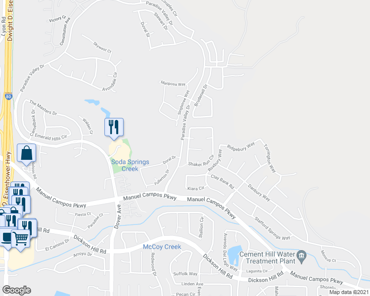 map of restaurants, bars, coffee shops, grocery stores, and more near 3913 Shaker Run Circle in Fairfield