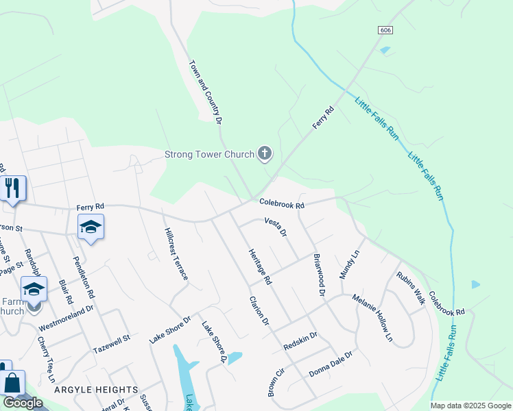 map of restaurants, bars, coffee shops, grocery stores, and more near 4 Colebrook Road in Fredericksburg