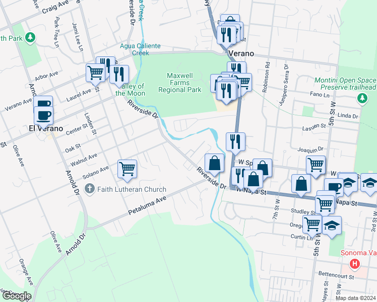 map of restaurants, bars, coffee shops, grocery stores, and more near 199 Tuscany Place in Sonoma