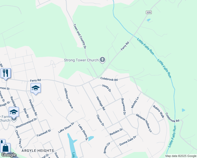 map of restaurants, bars, coffee shops, grocery stores, and more near 4 Colebrook Road in Fredericksburg