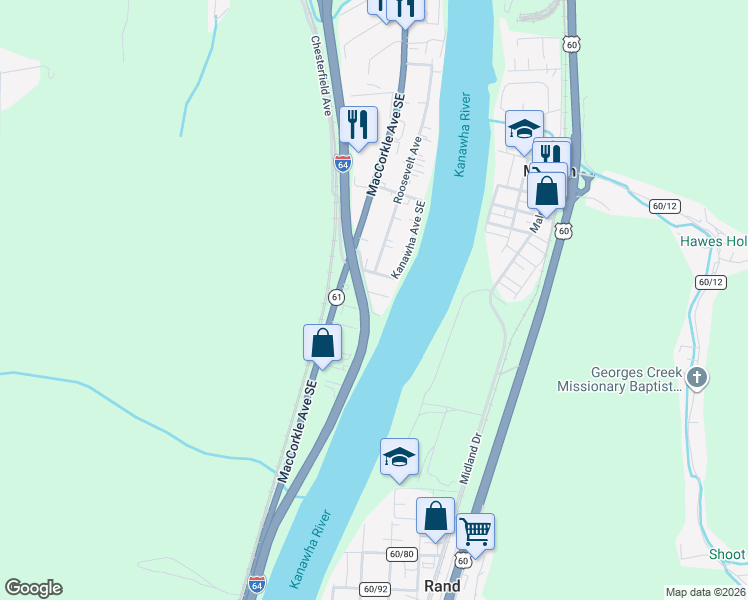 map of restaurants, bars, coffee shops, grocery stores, and more near 301 68th Street Southeast in Charleston