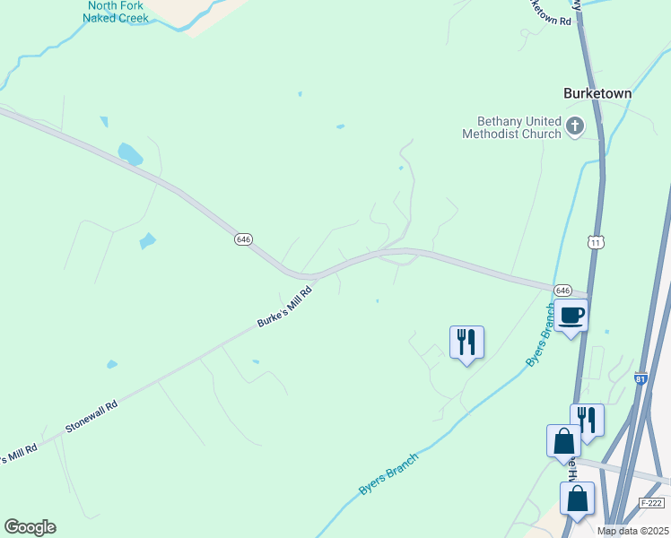 map of restaurants, bars, coffee shops, grocery stores, and more near Fadley Road in Weyers Cave
