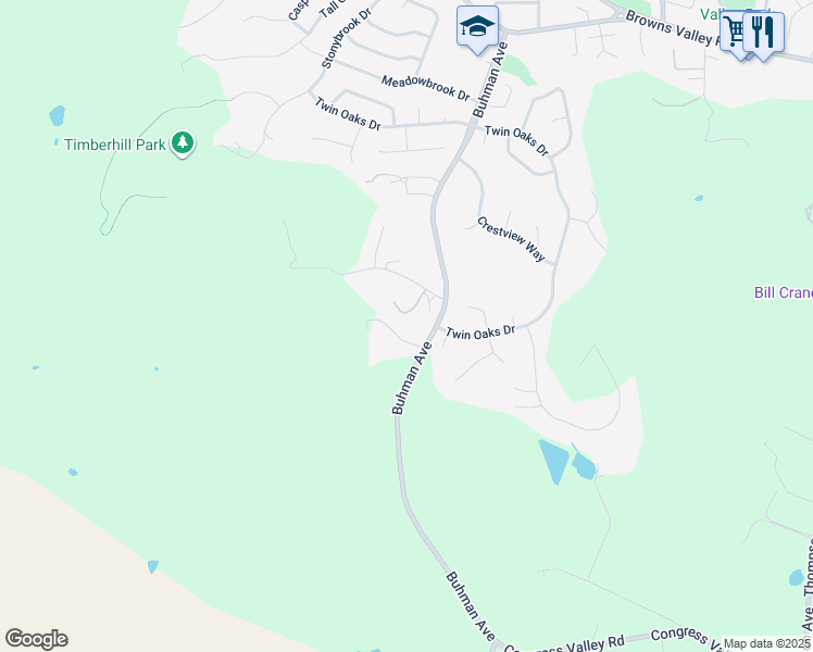 map of restaurants, bars, coffee shops, grocery stores, and more near 10 Oak Rock Lane in Napa
