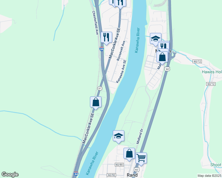 map of restaurants, bars, coffee shops, grocery stores, and more near 301 68th Street Southeast in Charleston