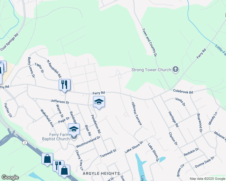 map of restaurants, bars, coffee shops, grocery stores, and more near 354 Ferry Road in Fredericksburg