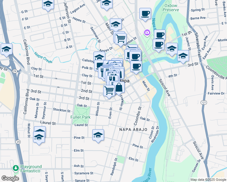 map of restaurants, bars, coffee shops, grocery stores, and more near in Napa