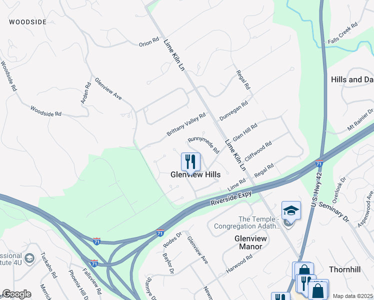 map of restaurants, bars, coffee shops, grocery stores, and more near 3014 Lightheart Rd in Louisville