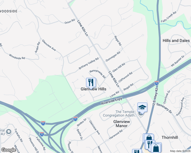 map of restaurants, bars, coffee shops, grocery stores, and more near 3009 Lightheart Road in Louisville