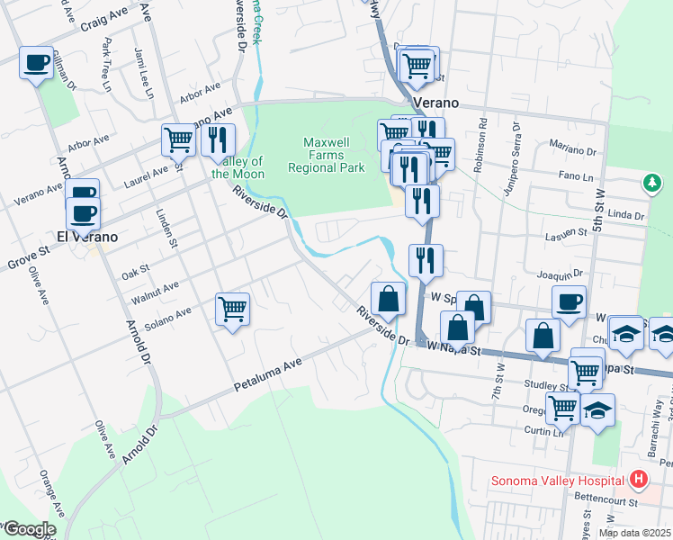 map of restaurants, bars, coffee shops, grocery stores, and more near 210 Tuscany Place in Sonoma