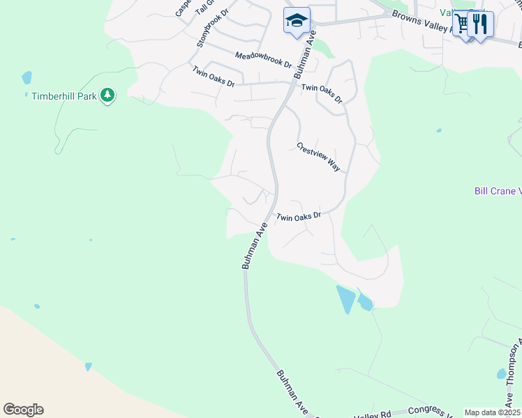 map of restaurants, bars, coffee shops, grocery stores, and more near 10 Oak Rock Lane in Napa