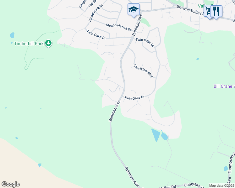 map of restaurants, bars, coffee shops, grocery stores, and more near 10 Oak Rock Lane in Napa