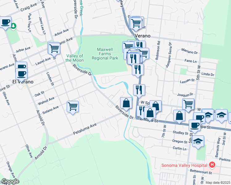 map of restaurants, bars, coffee shops, grocery stores, and more near 146 Tuscany Place in Sonoma