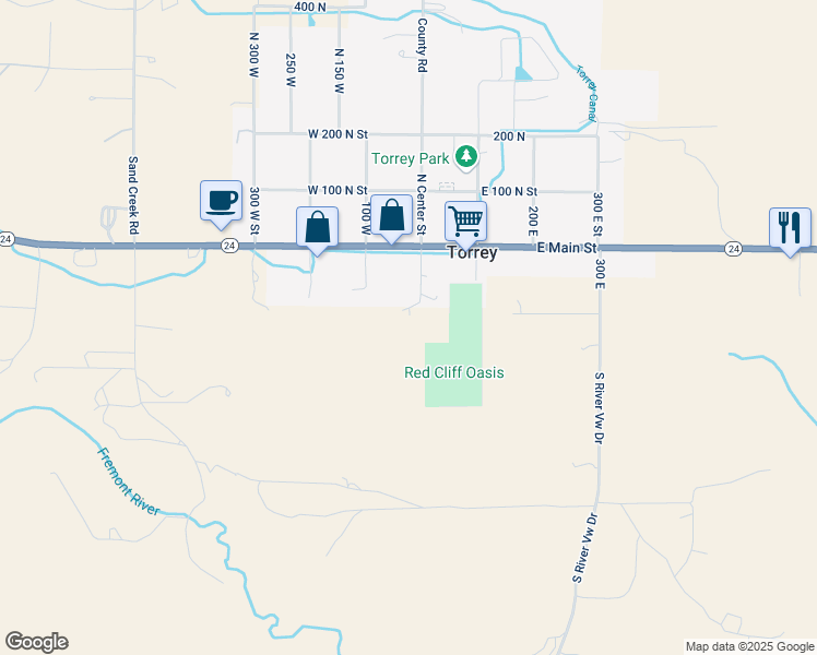 map of restaurants, bars, coffee shops, grocery stores, and more near 163 East Center Street in Teasdale