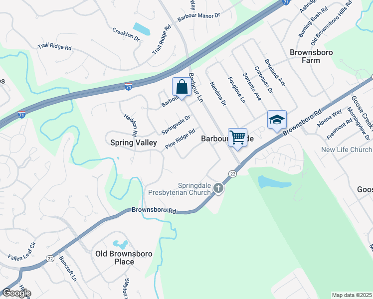 map of restaurants, bars, coffee shops, grocery stores, and more near 7805 Crown Top Road in Louisville