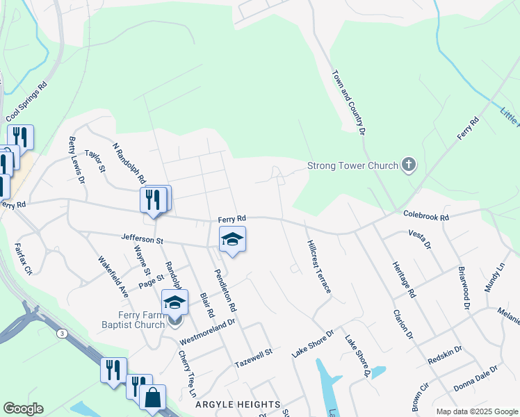 map of restaurants, bars, coffee shops, grocery stores, and more near 356 Ferry Road in Fredericksburg