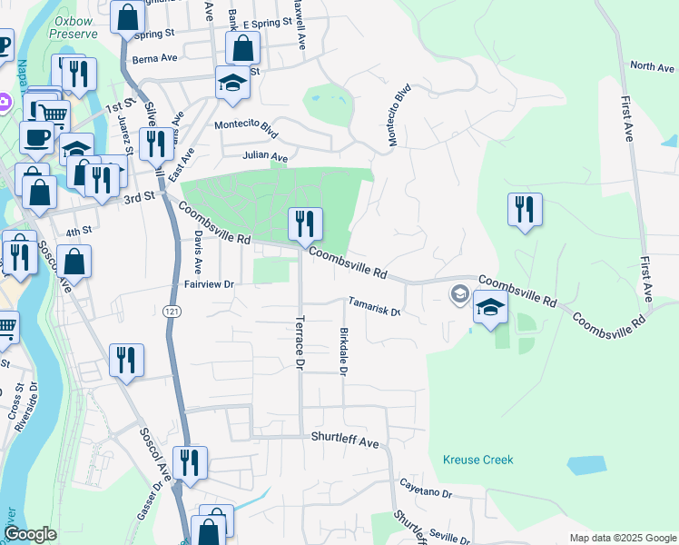 map of restaurants, bars, coffee shops, grocery stores, and more near 1006 Little Street in Napa