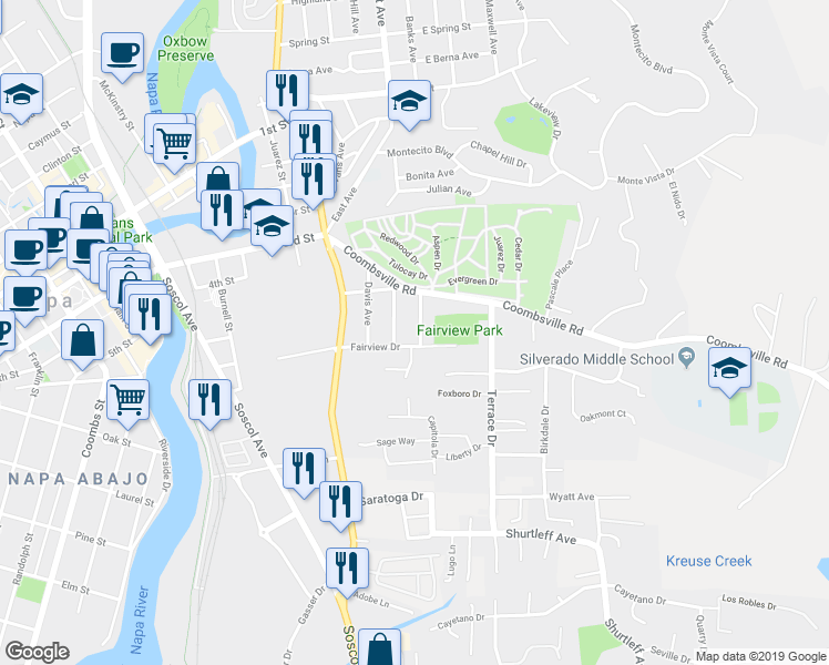 map of restaurants, bars, coffee shops, grocery stores, and more near 11 Hoffman Avenue in Napa