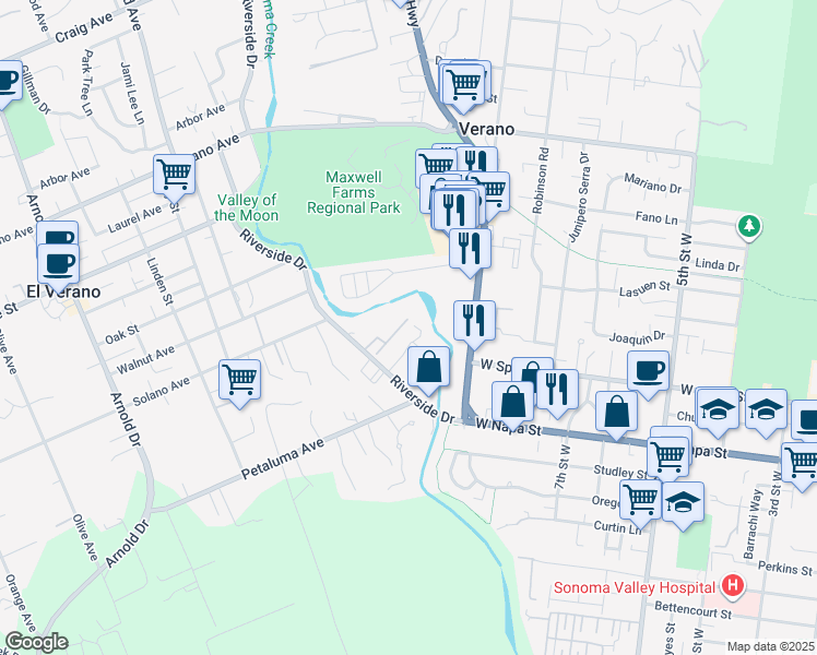 map of restaurants, bars, coffee shops, grocery stores, and more near 112 La Mancha Drive in Sonoma