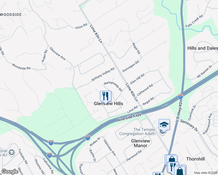 map of restaurants, bars, coffee shops, grocery stores, and more near 3009 Lightheart Road in Louisville