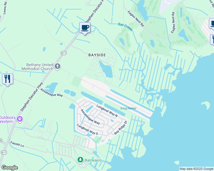 map of restaurants, bars, coffee shops, grocery stores, and more near 12410 Coastal Marsh Drive in Berlin