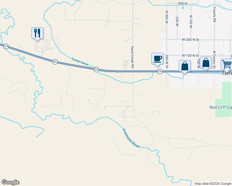 map of restaurants, bars, coffee shops, grocery stores, and more near 630 West 150 South in Torrey