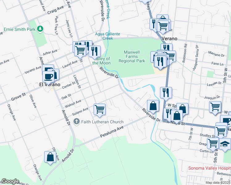 map of restaurants, bars, coffee shops, grocery stores, and more near 395 Solano Avenue in Sonoma