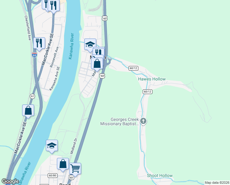 map of restaurants, bars, coffee shops, grocery stores, and more near in Charleston