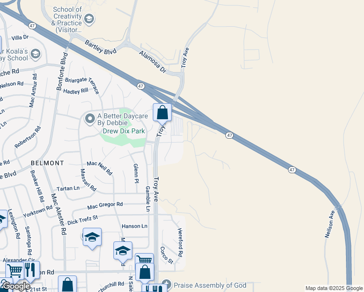map of restaurants, bars, coffee shops, grocery stores, and more near 2700 Troy Avenue in Pueblo
