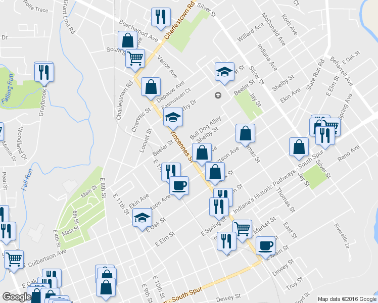 map of restaurants, bars, coffee shops, grocery stores, and more near 820 Vincennes St in New Albany