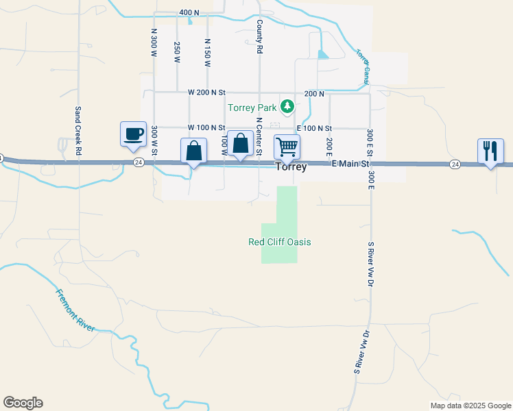 map of restaurants, bars, coffee shops, grocery stores, and more near 163 East Center Street in Teasdale