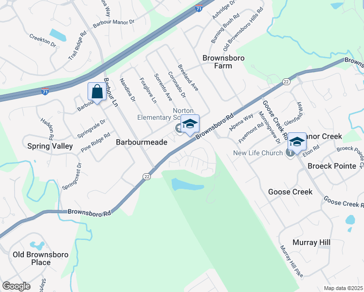 map of restaurants, bars, coffee shops, grocery stores, and more near 3557 Saint Andrews Village Circle in Louisville