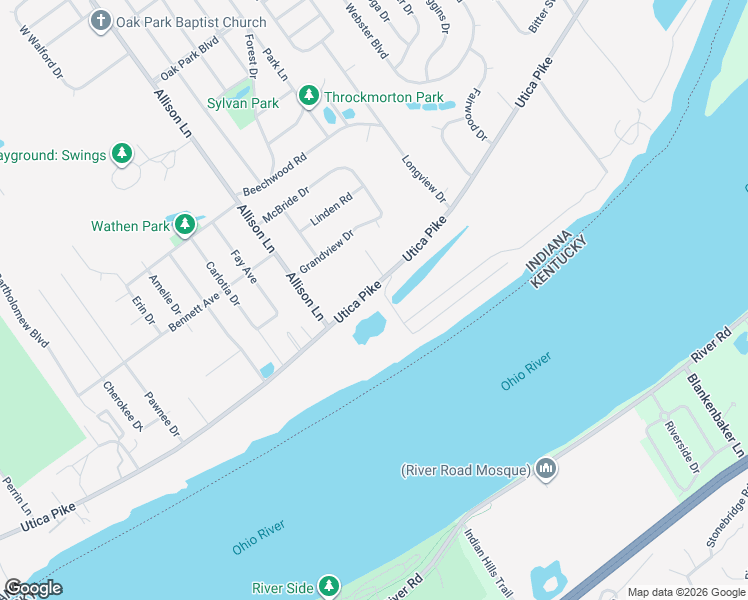 map of restaurants, bars, coffee shops, grocery stores, and more near 7 Utica Pike in Jeffersonville