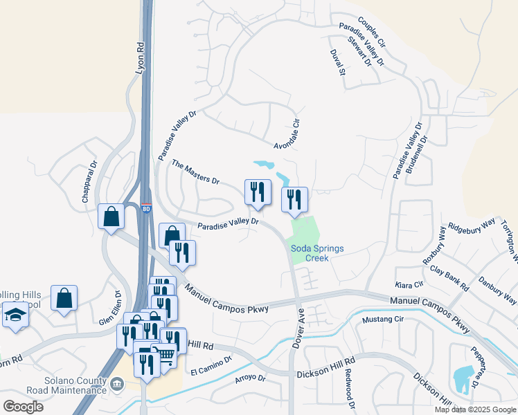 map of restaurants, bars, coffee shops, grocery stores, and more near 842 Walden Court in Fairfield