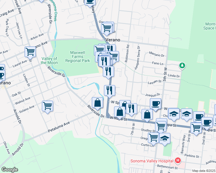 map of restaurants, bars, coffee shops, grocery stores, and more near 904 Lyon Street in Sonoma