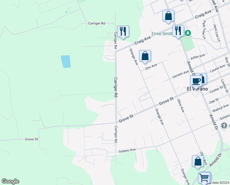 map of restaurants, bars, coffee shops, grocery stores, and more near 18880 Carriger Road in Sonoma