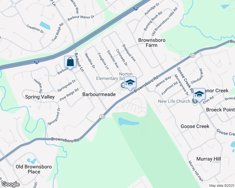 map of restaurants, bars, coffee shops, grocery stores, and more near 8101 Brownsboro Road in Louisville