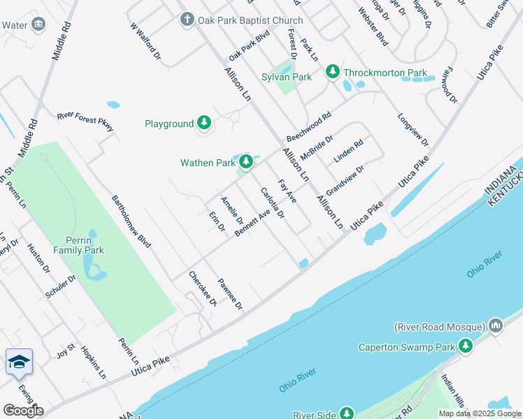 map of restaurants, bars, coffee shops, grocery stores, and more near 34 Carlotia Drive in Jeffersonville