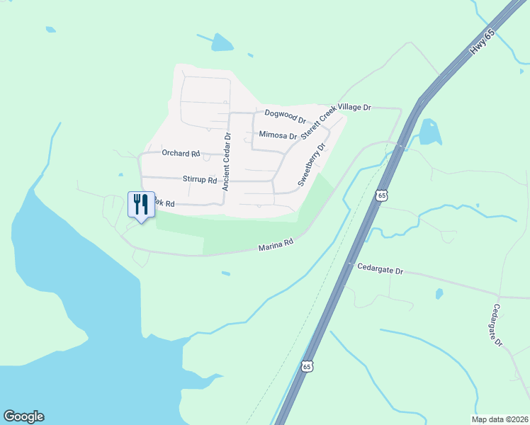 map of restaurants, bars, coffee shops, grocery stores, and more near Chinkapin Drive in Warsaw