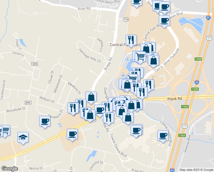 map of restaurants, bars, coffee shops, grocery stores, and more near 12404 Greengate Road in Fredericksburg