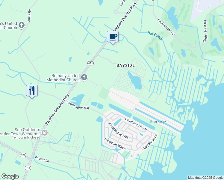 map of restaurants, bars, coffee shops, grocery stores, and more near 12127 Snug Harbor Road in Berlin