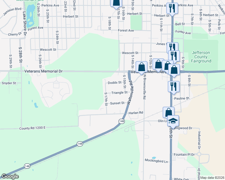 map of restaurants, bars, coffee shops, grocery stores, and more near 1505 Dodds Street in Mount Vernon