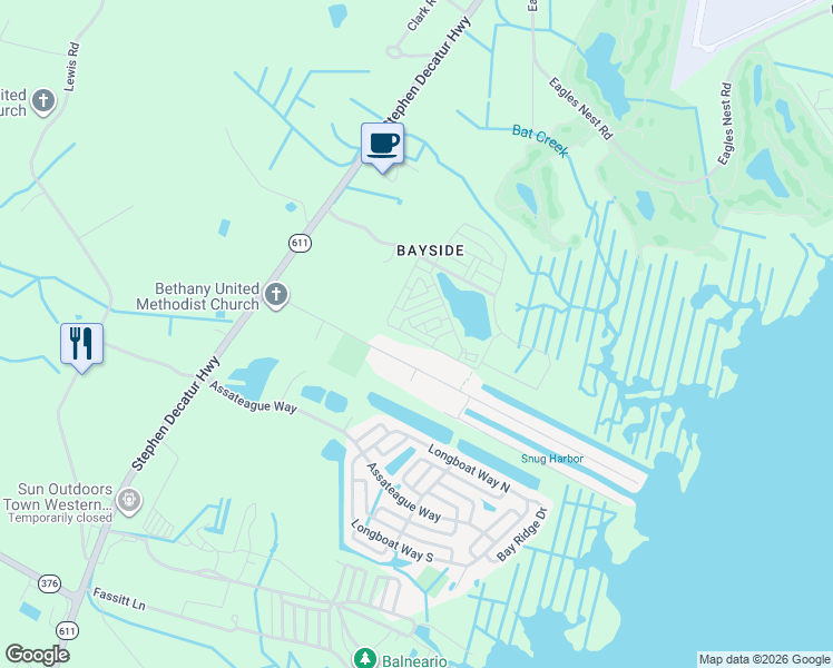 map of restaurants, bars, coffee shops, grocery stores, and more near 401 Coastal Marsh Drive in Berlin