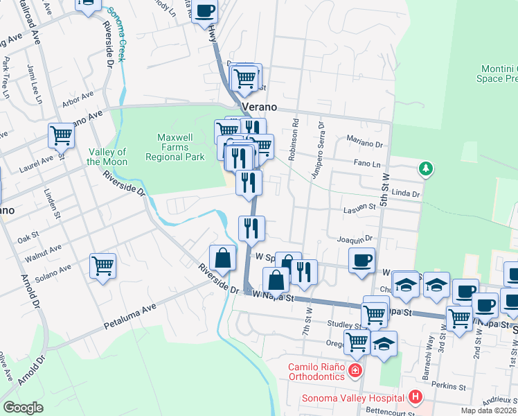 map of restaurants, bars, coffee shops, grocery stores, and more near 19310 Sonoma Highway in Sonoma