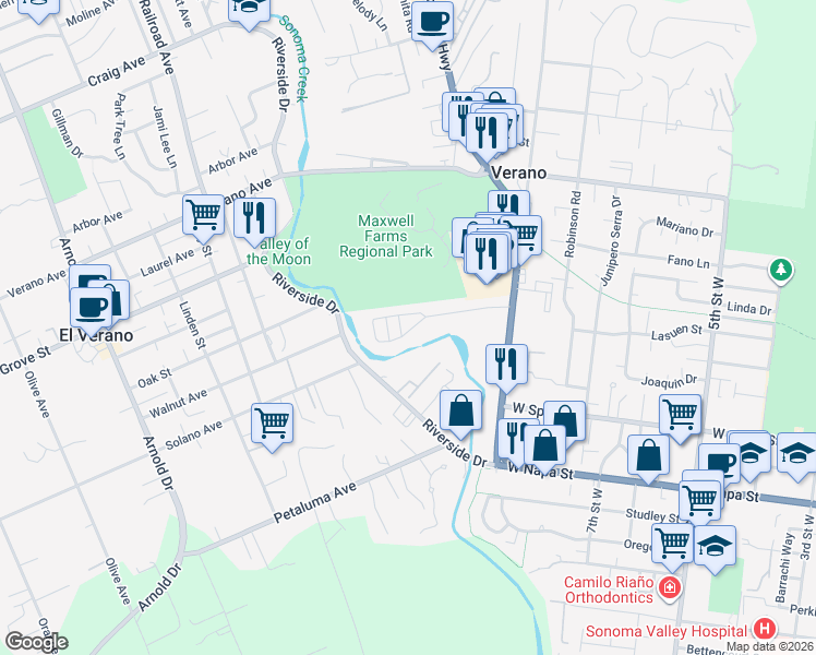 map of restaurants, bars, coffee shops, grocery stores, and more near 70 Ramon Street in Sonoma
