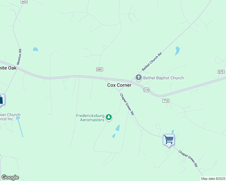 map of restaurants, bars, coffee shops, grocery stores, and more near 36 Chapel Green Road in Fredericksburg