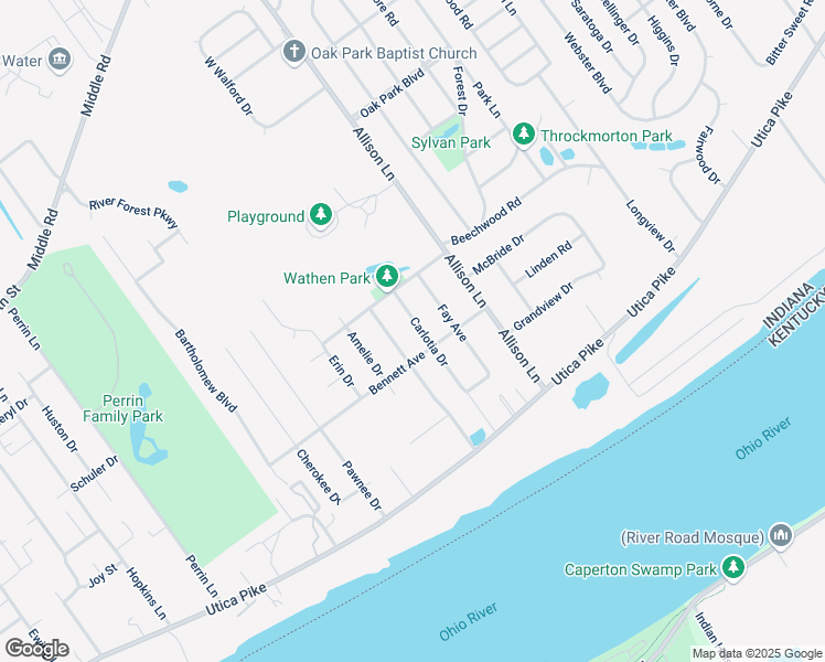 map of restaurants, bars, coffee shops, grocery stores, and more near 34 Carlotia Dr in Jeffersonville