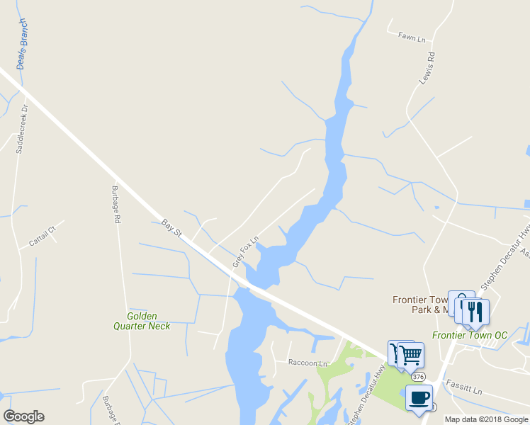 map of restaurants, bars, coffee shops, grocery stores, and more near 11429 Assateague Road in Berlin